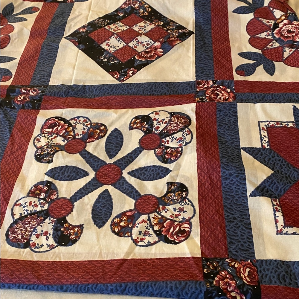 Printed Cheater Quilt Panel Fabric Batting Prim Vintage blocks 90 x 72